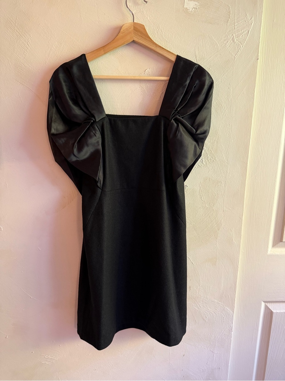 Vanessa Bruno Black Wool Silk Mini Dress Satin Puff Sleeve Square Neck S/M - Picture 11 of 15